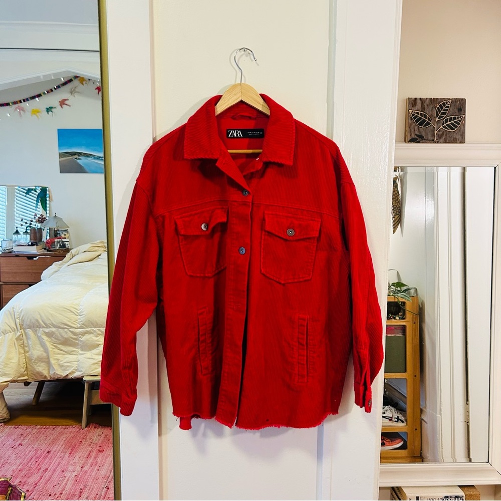 Red corduroy oversized button up top